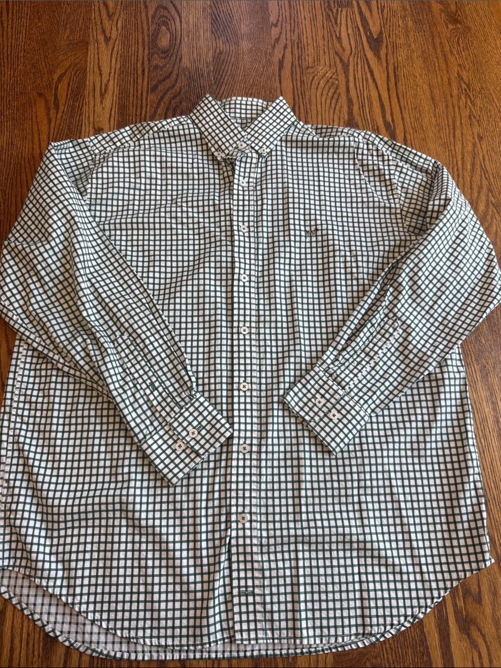 Men's Southern Point CoWhite and Evergreen Button-Down Check Shirt Large